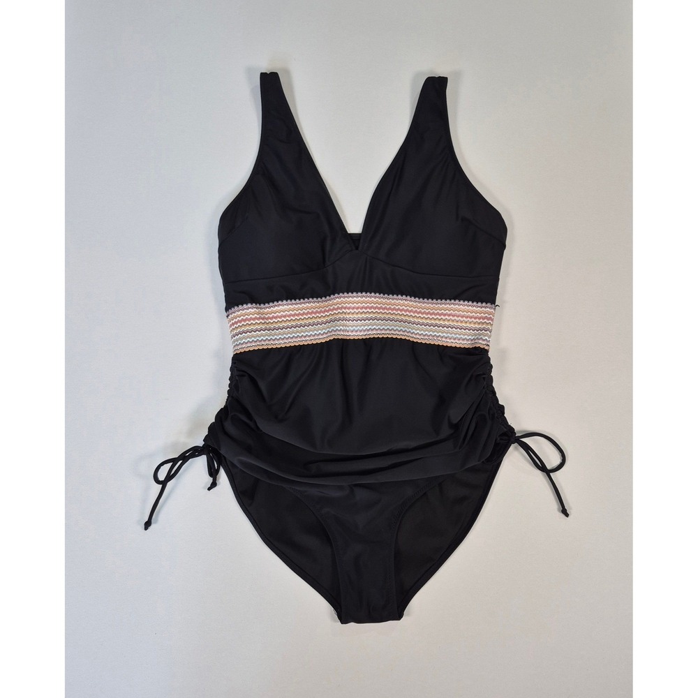 Blooming Jelly Black One Piece Swimsuit Ruched V-Neck XL NWOT